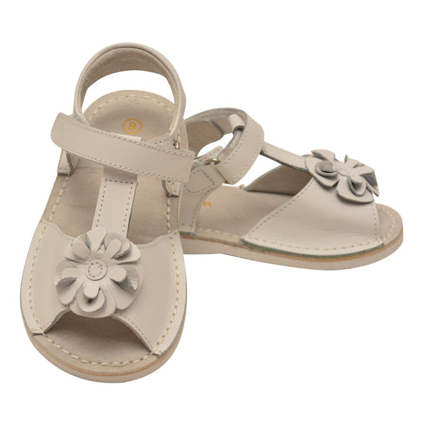 L'Amour Little Girls White Curly Flower Adorned Leather Sandals 5-10 Toddler - SophiasStyle.com